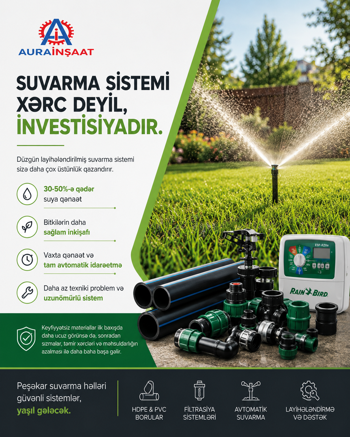 Suvarma sistemi xərc deyil, investisiyadır.